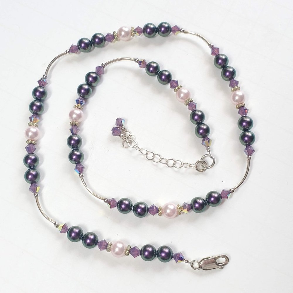 Crystal Glass Pearl Sterling Silver Necklace